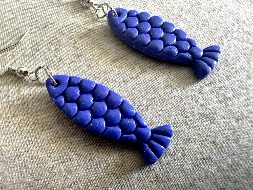 Handmade Purple Fish Polymer Clay Earrings